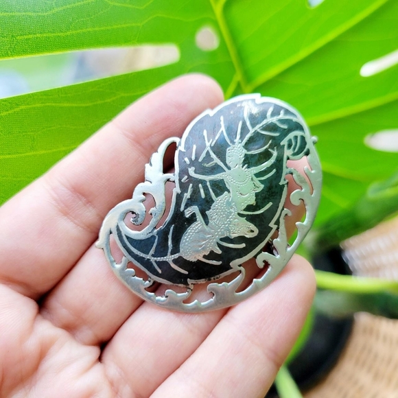Jewelry - Vintage Old Siam Silver Ornate Lapel Brooch Pin